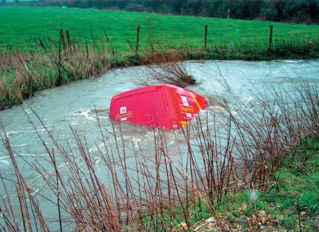 Cautionary tale: Attempting to cross an apparently passable ford rather than take a lengthy detour when river levels were swollen during the 2007 floods place a Wiltshire postman in grave peril when his van was swept downstream. Fortunately he managed to escape unharmed, but the incident served to highlight the dangers of taking even calculated risks when water is concerned.